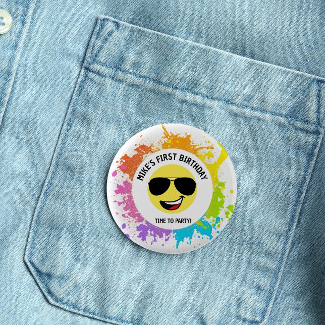 Cute Lycklig Ansikte,Aviator Glass,Roligt Första f Knapp (Skapare uppladdad)