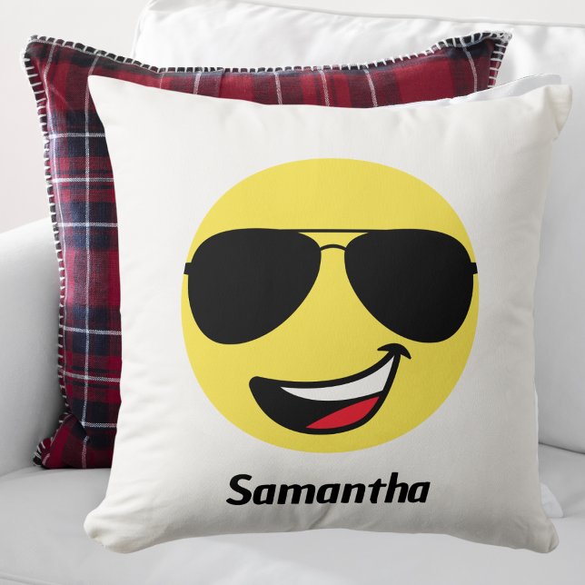 Cute Lycklig Ansikte & Aviator Glass,Roligt Kudde (Skapare uppladdad)