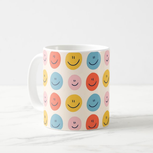 Cute Lycklig Ansikte Blobs Spotty Roligt Mönster Kaffemugg (Framsida vänster)