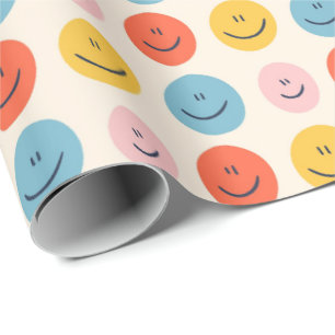 Cute Lycklig Ansikte Blobs Spotty Roligt Mönster Presentpapper