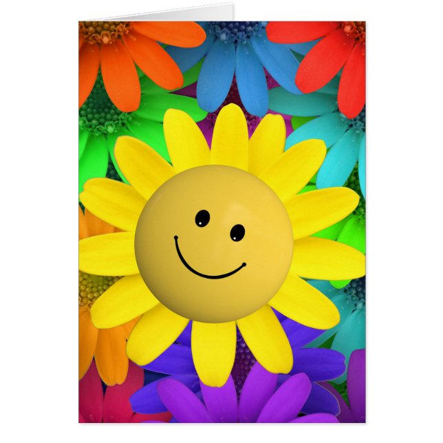 Cute Lycklig Ansikte Flowers Hälsningskort (Framsidan)