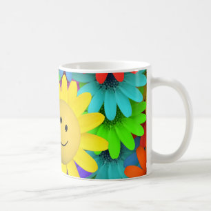 Cute Lycklig Ansikte Flowers Kaffemugg