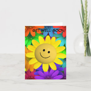 Cute Lycklig Ansikte Flowers Kort