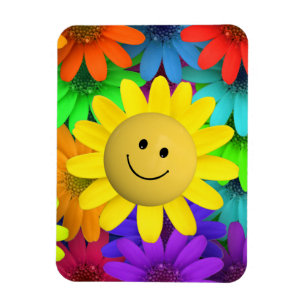 Cute Lycklig Ansikte Flowers Magnet