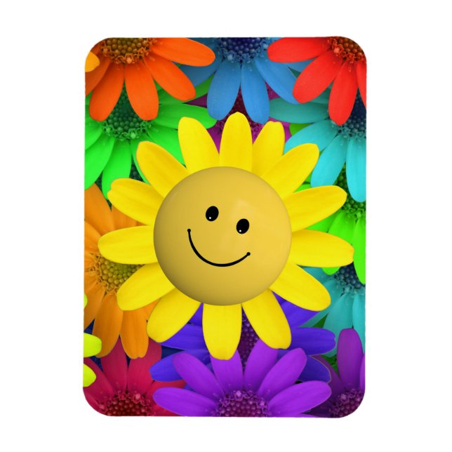 Cute Lycklig Ansikte Flowers Magnet (Vertikal)