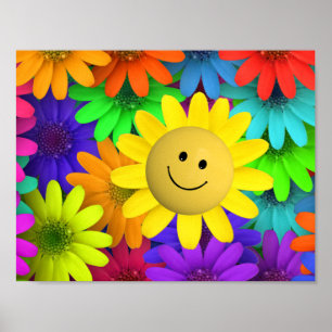 Cute Lycklig Ansikte Flowers Poster