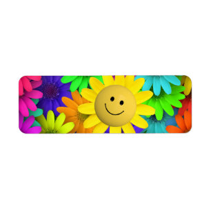 Cute Lycklig Ansikte Flowers Returadress Etikett