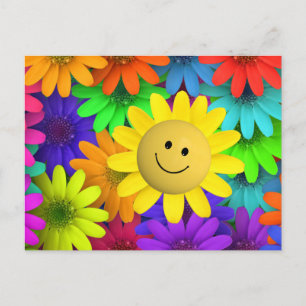 Cute Lycklig Ansikte Flowers Vykort