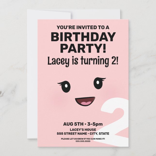 Cute Lycklig Ansikte Girl Birthday bjudande Inbjudningar (Framsida)