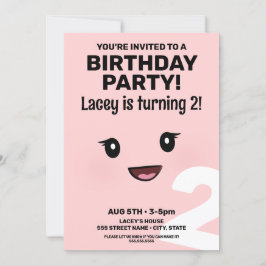 Cute Lycklig Ansikte Girl Birthday bjudande Inbjudningar