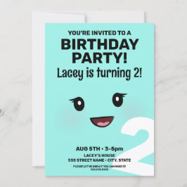 Cute Lycklig Ansikte Girl Birthday bjudande Inbjudningar