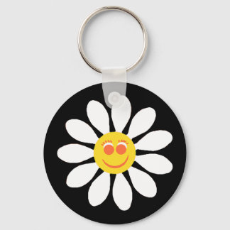 Cute Lycklig Ansikte Girly White Daisy Flower on B Nyckelring
