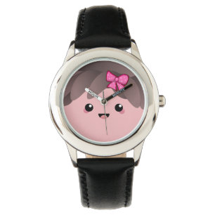 Cute lycklig ansikte kawaii Japansk tecknad rosa Armbandsur