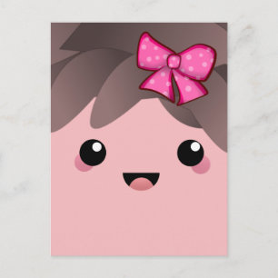 Cute lycklig ansikte kawaii Japansk tecknad rosa Vykort