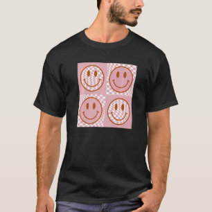 Cute Lycklig Ansikte kontrollerade Mönster Rosa Sm T Shirt