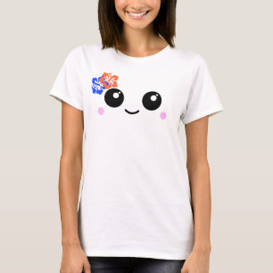 Cute Lycklig Ansikte med Hibiscus Flowers T-Shirt