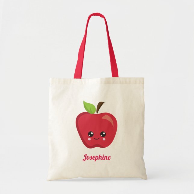 Cute Lycklig Apple Monogram Tygkasse (Framsidan)