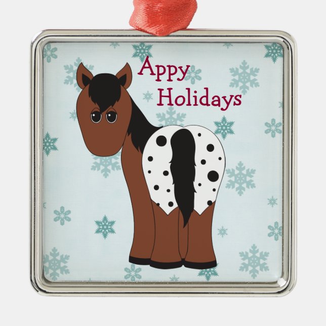Cute Lycklig Appy Helgdagars Blanket Appaloosa Hor Julgransprydnad Metall (Framsidan)