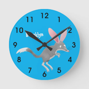 Cute lycklig Australian tvåby tecknad Round Clock Rund Klocka