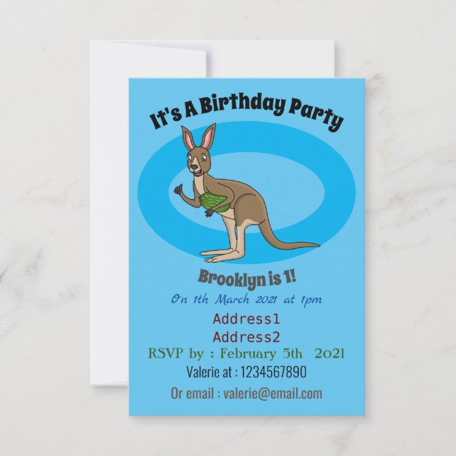 Cute lycklig australiska känguru illustration inbjudningar (Framsida)