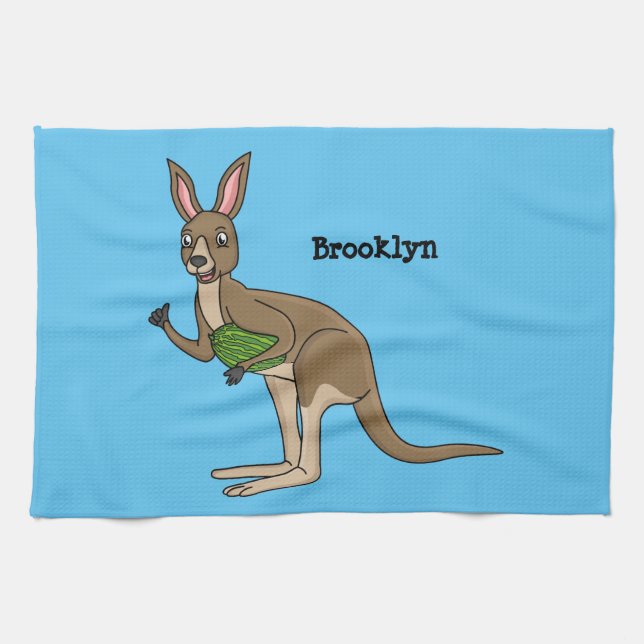 Cute lycklig australiska känguru illustration kökshandduk (Horisontell)