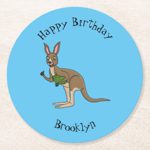 Cute lycklig australiska känguru illustration underlägg papper rund
