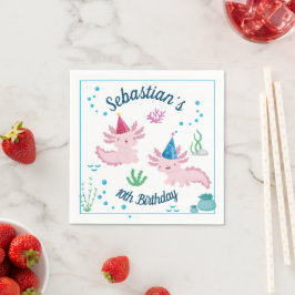 Cute Lycklig Axolotl White Födelsedagsfest Napkins Pappersservett
