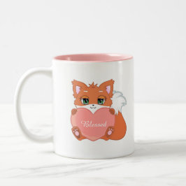 Cute Lycklig Baby Fox med Rosa Heart Två-Tonad Mugg