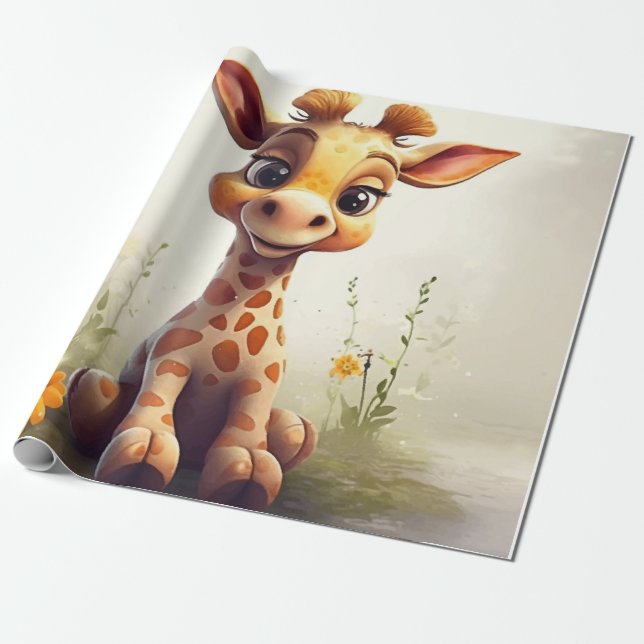 Cute lycklig baby giraffe presentpapper (Utrullad)