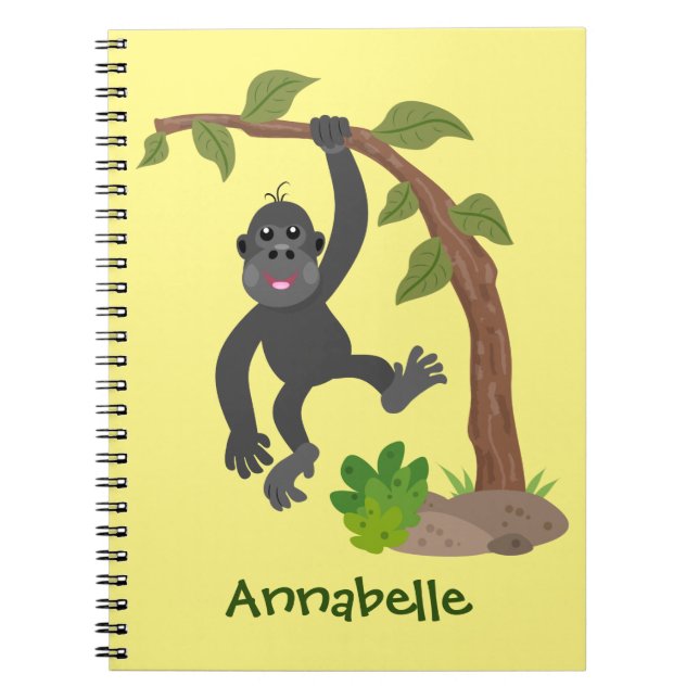 Cute lycklig baby gorilla tecknad illustration anteckningsbok (Framsidan)