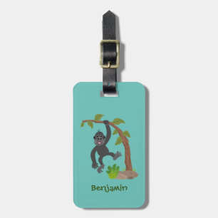 Cute lycklig baby gorilla tecknad illustration bagagebricka
