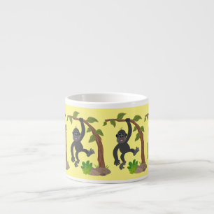 Cute lycklig baby gorilla tecknad illustration espressomugg