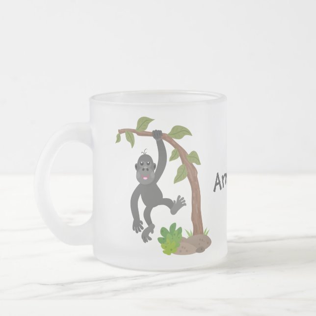 Cute lycklig baby gorilla tecknad illustration frostad glasmugg (Vänster)