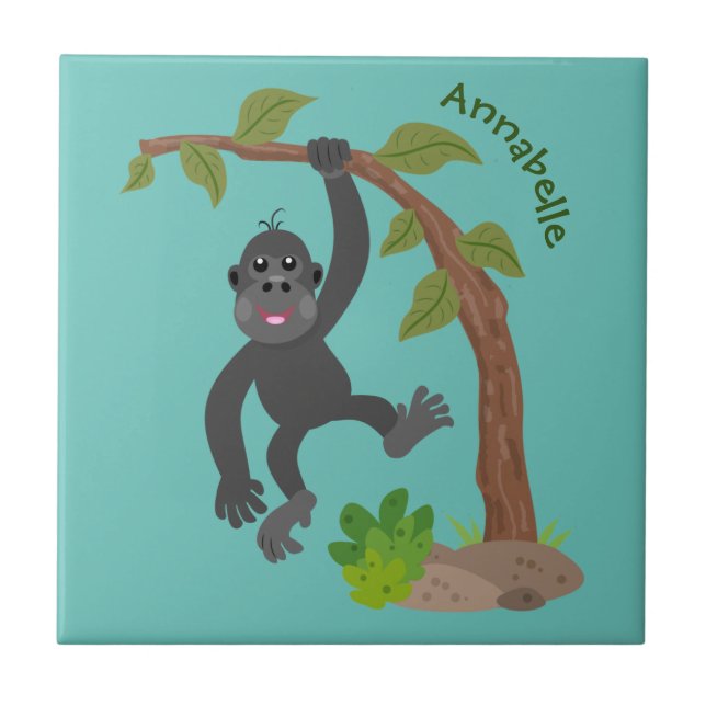 Cute lycklig baby gorilla tecknad illustration kakelplatta (Framsidan)