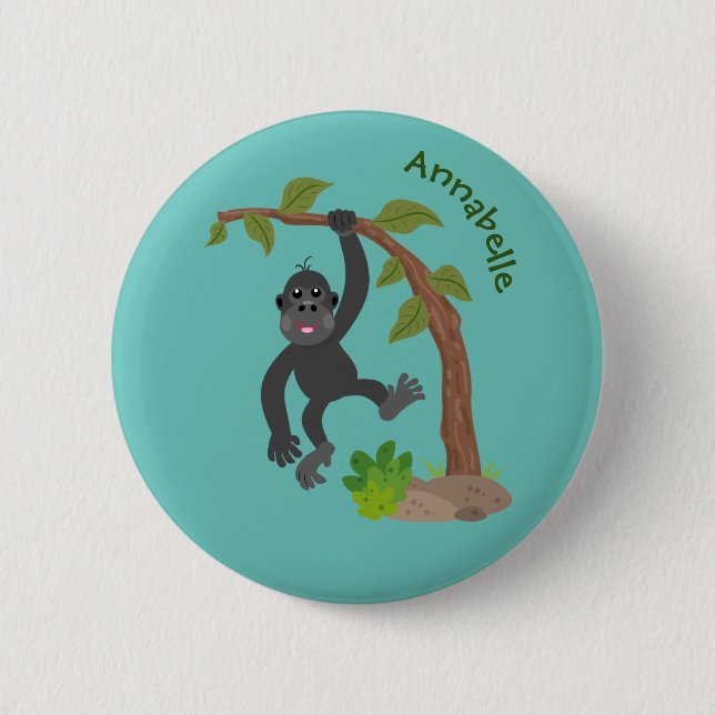 Cute lycklig baby gorilla tecknad illustration knapp (Framsida)