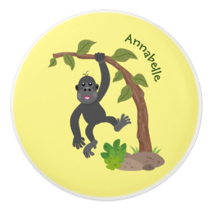 Cute lycklig baby gorilla tecknad illustration knopp