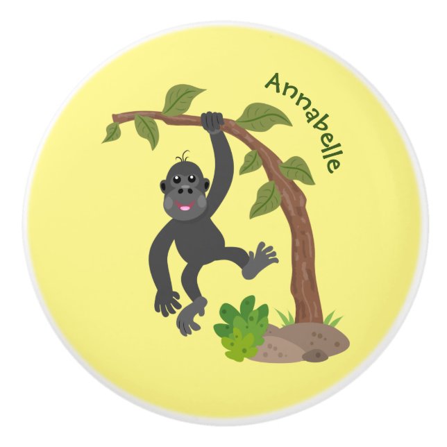 Cute lycklig baby gorilla tecknad illustration knopp (Framsidan)