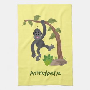 Cute lycklig baby gorilla tecknad illustration kökshandduk