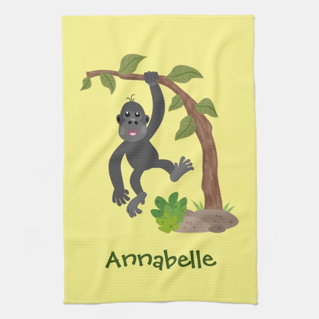 Cute lycklig baby gorilla tecknad illustration kökshandduk (Vertikal)