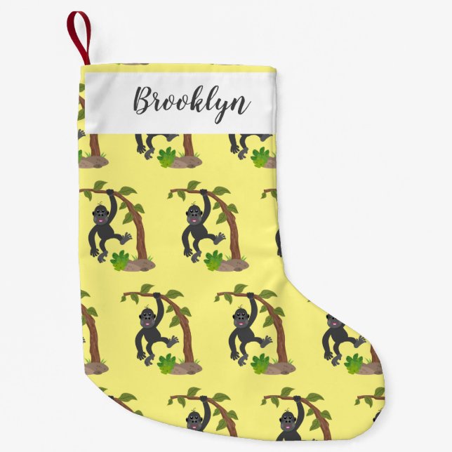 Cute lycklig baby gorilla tecknad illustration liten julstrumpa (Framsidan)
