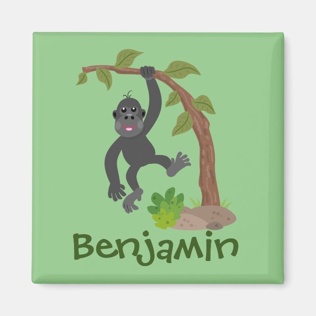 Cute lycklig baby gorilla tecknad illustration magnet (Framsidan)