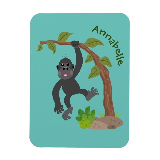 Cute lycklig baby gorilla tecknad illustration magnet (Vertikal)