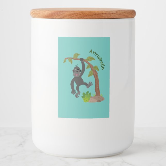 Cute lycklig baby gorilla tecknad illustration mat etikett (Framsida)