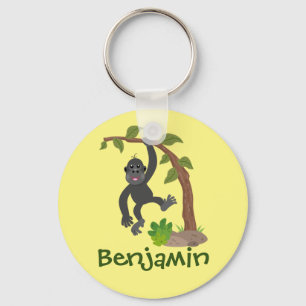 Cute lycklig baby gorilla tecknad illustration nyckelring