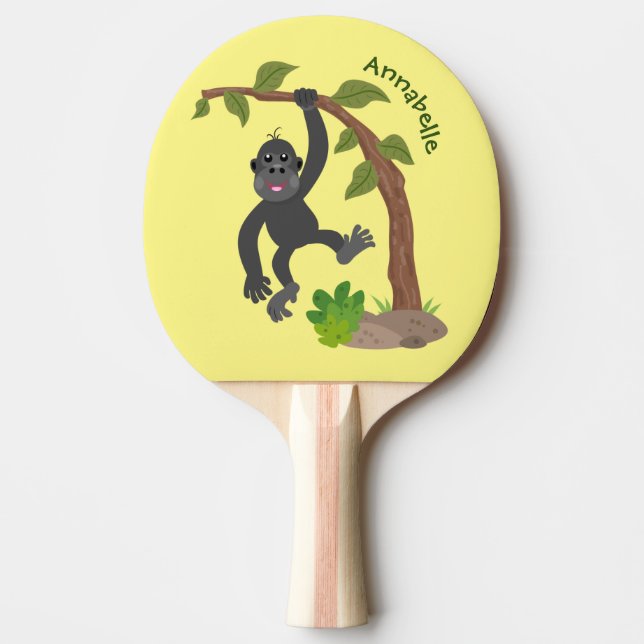 Cute lycklig baby gorilla tecknad illustration pingisracket (Framsidan)