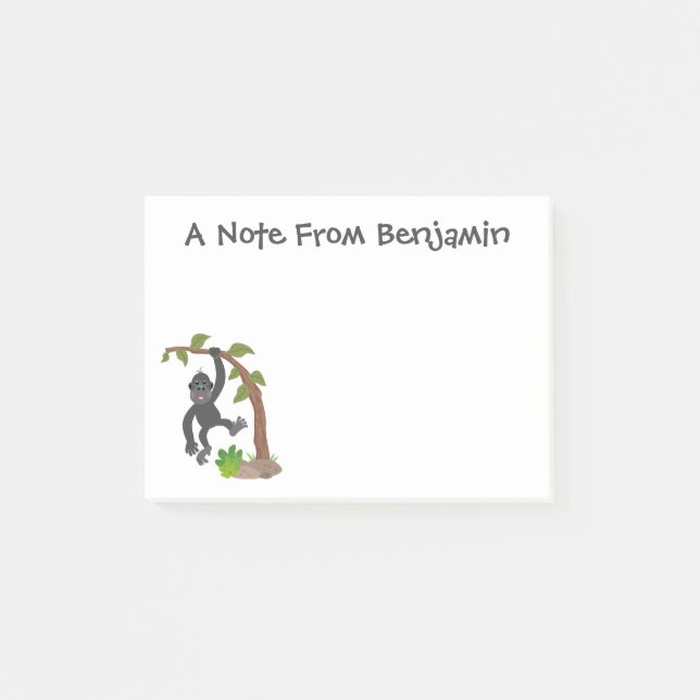 Cute lycklig baby gorilla tecknad illustration post-it block (Framsida)