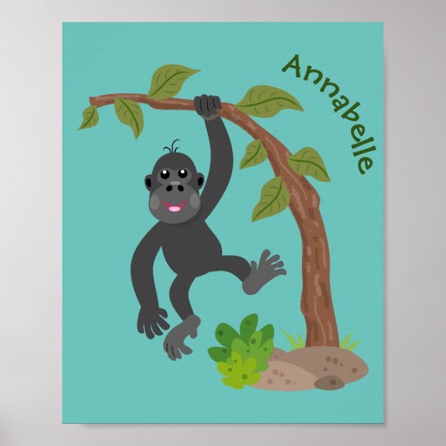 Cute lycklig baby gorilla tecknad illustration poster (Framsidan)