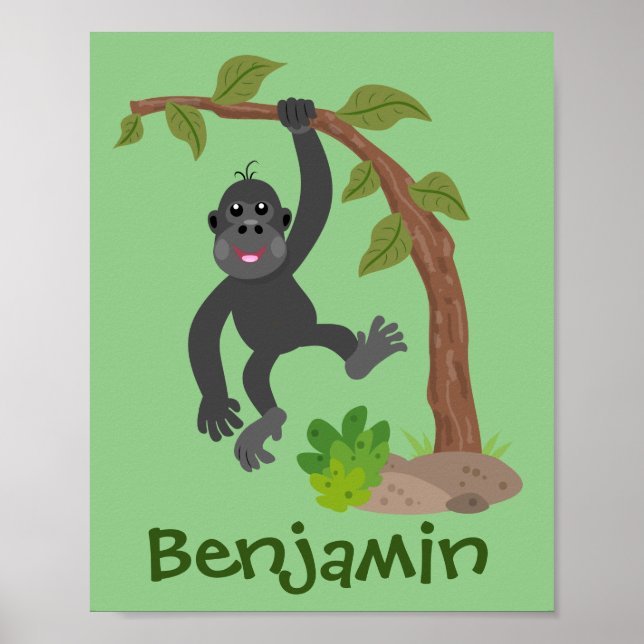 Cute lycklig baby gorilla tecknad illustration poster (Framsidan)