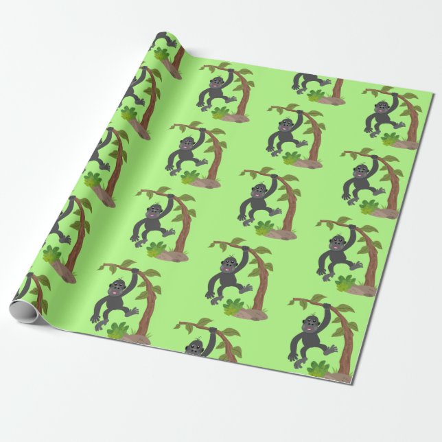 Cute lycklig baby gorilla tecknad illustration presentpapper (Utrullad)