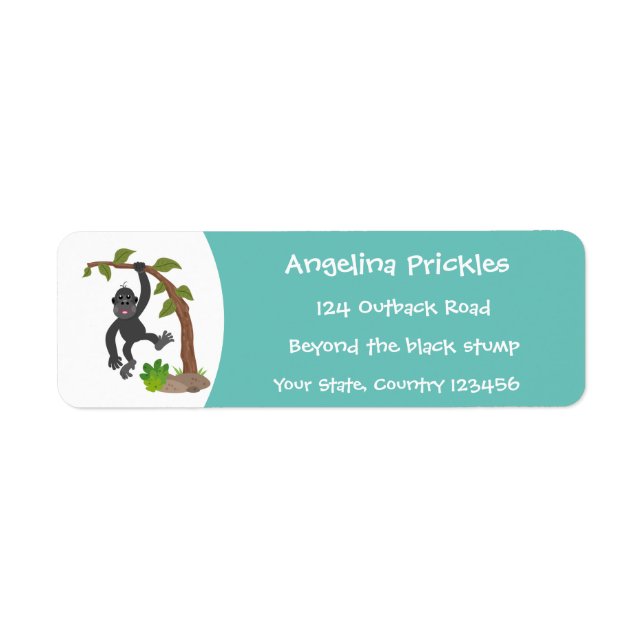 Cute lycklig baby gorilla tecknad illustration returadress etikett (Framsidan)